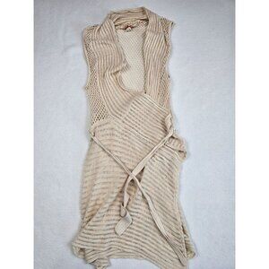 Mudd Y2K Womens Beige Sleeveless Knit Vest Cardigan Duster L